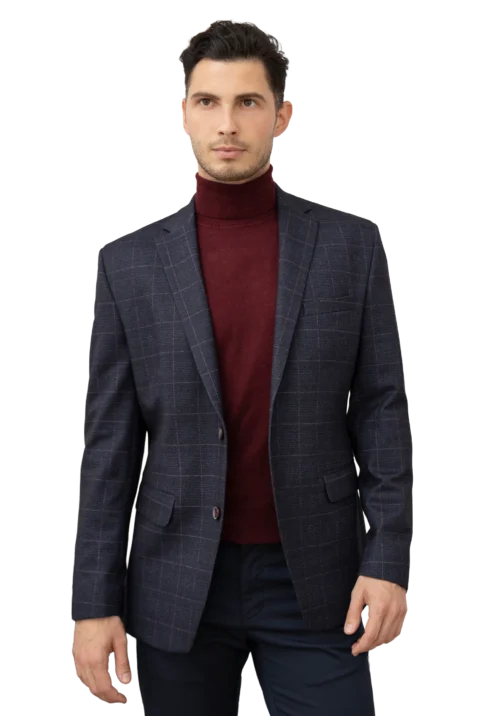Marynarka męska, kolor ciemno-granatowa w kratkę M-87 - obrazek 2
